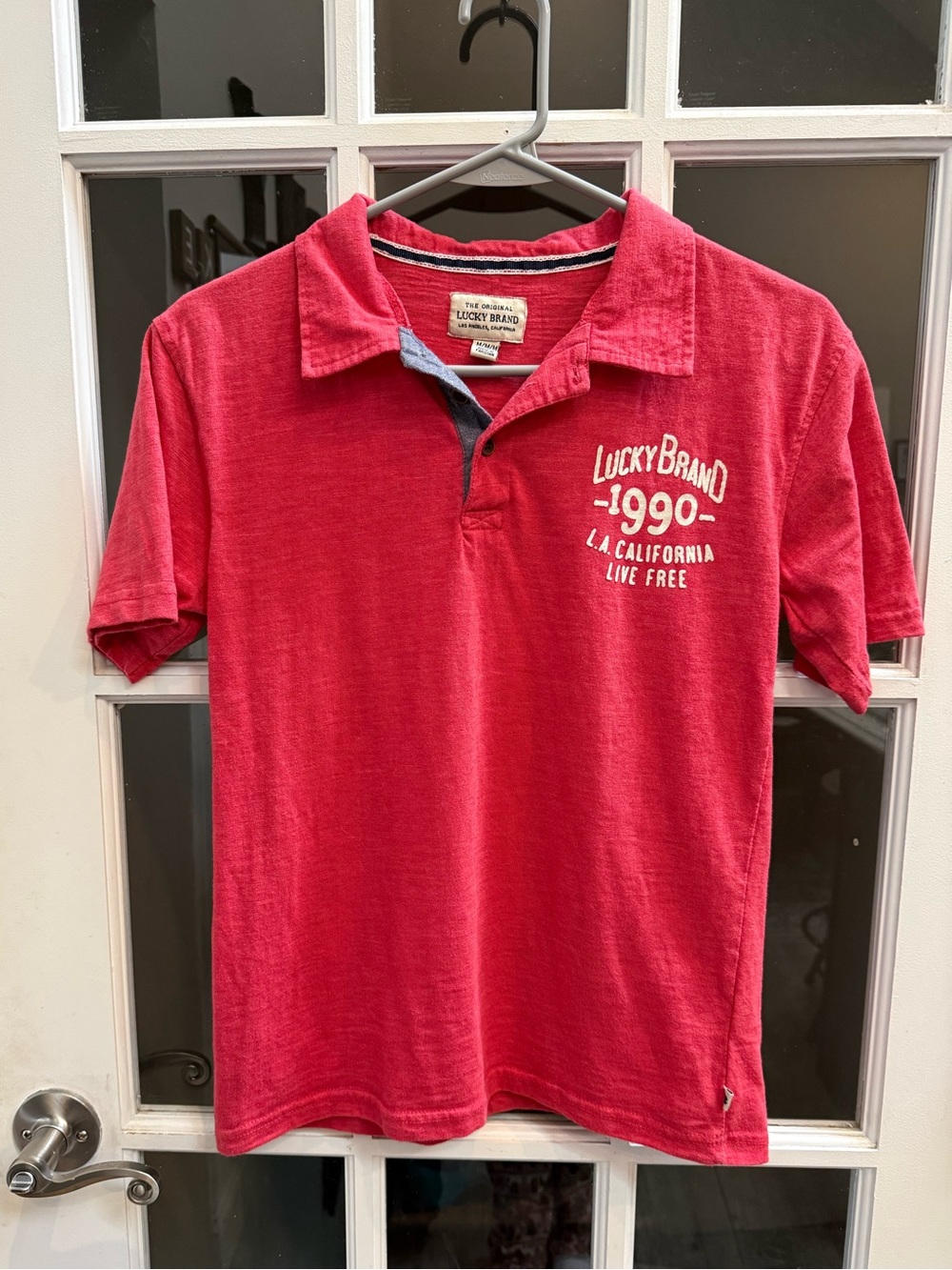Lucky Brand Red Short-Sleeve Polo with 1990 Chest Logo